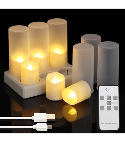 Eldnacele LED-Teelichter 12er Set – Wiederaufladbar, Mit Fernbedienung & Timer, Flammenlos, Inkl. Ladestation