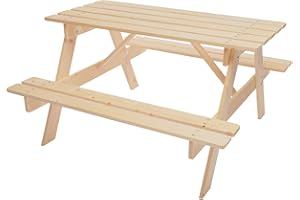 TIMBELA Mesa de Picnic Infantil - 90x90xA50 cm -para Exterior o Interior- Set Infantil de Mesa y Bancos de Madera M018-1
