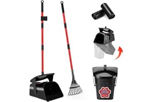 Ormalla Hundekotschaufel Schwenkbehälter Und Rechen Mit 60 Hundekotbeutel, Hundekotsammler Für Große, Mittelgroße Und Kleine Hunde, Langer Edelstahlgriff Für Hof, Gras, Erde Oder Kies