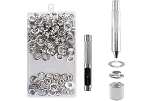 HO2NLE Eyelets Eyelet Pliers Set Eyelets Grommet Tool Kit with Storage Box Hole Punch & Punching Stamp Eyelets for Leather Fabric Tarpaulin Paper Curtain Pool Cover, silver