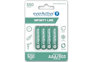 everActive Akumulator AAA 550 mAh 4 sztuki, Ni-MH, Mini R03, do ponownego ładowania, wstępnie naładowany, Infinity Line 1,2 V, 1 blister, zielony, EVHRL03-550