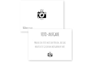 GLEDESTUND Fotoaufgaben Geburtstag – 60 Karten mit 50 kreativen Aufgaben + 10 Blanko-Karten, inkl. Anleitung, Nachhaltig produziert, modernes Schlichtes Design für Jung & Alt