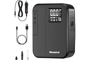 ‎WOOWIND Woowind Akku Kompressor, Elektrische Luftpumpe Auto und Fahrradpumpe elektrisch, 150 PSI, inkl. Presta, Schrader und Dunlop Adapter für Fahrrad