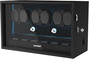 DUKWIN Watch Winder for 4/6/8/12 Automatic Watches, Lockable Automatic Winders with Extra 4/6 Watch Spaces, 4 Rotation Modes, Flexible Pillows, Quiet Motor and Blue Backlight