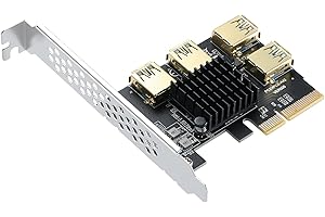 YABOANG New PCIe 1 to 4 Riser, PCI Express 4X to 16X Splitter Riser Card, PCI-E to External 4 USB 3.0 Converter Adapter w/Large Heatsink, PCIE Multiplier Expansion Board for Ethereum Bitcoin Mining