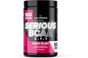 Serious BCAA Powder 500g, 100 Servings Pre Workout - Helps Build Muscle - The Bulk Protein Company (Raspberry Blast)