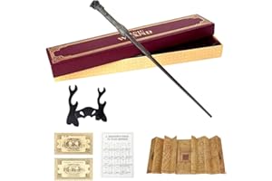 Weciau Harry Wand, 35CM Magic Harry Wands With Resin, Handcrafted Wizard Wand Prop for Party, Exquisite Wands in Gift Box with Spell Chart, Station Ticket, Map and Holder