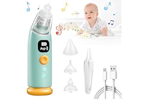 HyAdierTech Mouche Bébé Electrique, Aspirateur Nasal pour Bébé avec 3 Niveaux d'aspiration et 3 Embouts Silicone, Nettoyeur Nasal avec Musique et Lumière Apaisante pour Nouveau Nés/Tout-petits