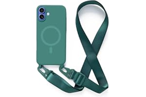 2NSPDRGNI Handykette Schutzhülle kompatibel mit iPhone 16 Handyhülle mit Band,Kabellosem Laden Hülle Halsband Lanyard Silikonhülle,Dunkelgrün