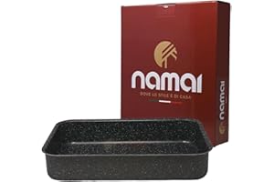 NAMAI Teglia Forno Rettangolare 25cm x 35cm - Lasagnera Antiaderente - Adatta Per la Lavastoviglie- Alluminio - Teglie da Forno - Design Effetto Pietra (25cm x 35cm)