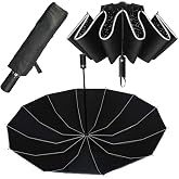 Inverted Folding Umbrella Storm Proof Heavy Duty 12 Ribs Small Compact Umbrella for Women Men Automatic with Reflectors