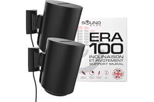 SOUND BASS ERA100 Lot de 2 supports de fixation murale inclinables et pivotants, noir, double (2 pièces), compatibles avec Sonos ERA 100, installation sans effort, kit de montage inclus, double, paire