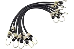 FDKJOK Bungee Cords with Hooks Pack of 8 Weatherproof & UV-Resistant Elastic Bungee Straps – Ideal for Securing Luggage, Camps, Tarps, Garden Furniture, Wheelie Bin Lid Covers(Black)