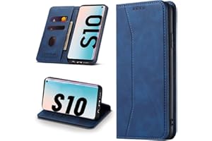 Leaisan Handyhülle für Samsung Galaxy S10 Hülle Premium Leder Flip Klappbare Stoßfeste Magnetische [Standfunktion] [Kartenfächern] Schutzhülle für Samsung Galaxy S10 Tasche - Blau