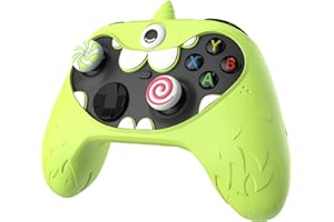PlayVital Cute Silikonhülle für Xbox Series X/S Controller, Case Cover Hülle Xbox Core Controller, Anti-Rutsch Schutzhülle Skin Zubehör mit Daumengiffkappen und Aufklebern(MonoEye Monster-Grün)