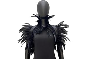 HPYSHP Feather Cape Costume Accessory,Womens Girls Gothic Lacing Shawl Shrug Collar Realistic Feather Cloak Fancy Dress Outfit for Halloween Cosplay Christmas Party Supplies (Black)
