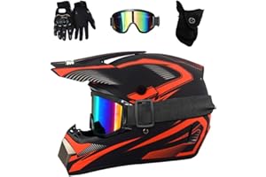 FASXZVM Dualer Sport Volles Gesicht MTB Motocross-Helm Satz, mit Brille Handschuhe Maske, Jugend Kinder Offroad ATV Motorrad Absturz Helm, Bergab BMX Enduro Quad Dreckiges Fahrrad Helm für Junge Mädchen