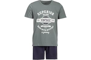 Henry Terre Herren Pyjama Set 2 TLG. Shorty Vintage Blaue Shorts Übergröße Baumwolle