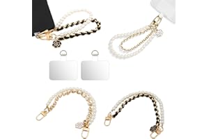 QTTRPCU Pack of 2 Mobile Phone Chain Beads Universal, Removable Mobile Phone Chain, Short Lanyard for Women (Black and White), Acrylonitrile Butadiene Styrene