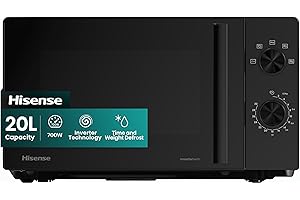 Hisense 700 Watts 20 Litre Inverter Microwave Oven H20MOBP1HIUK Black, Automatic Defrost, 5 power levels, Easy Clean, H24.1 x W43.4 x D32.9 cm Freestanding