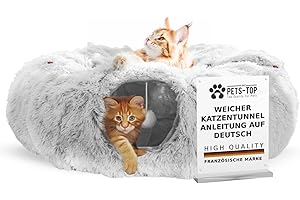 One PETS-TOP Katzentunnel – Tunnel für Katzen Rund mit Schlafplatz & Bed – Katzentunnel XXL Große Katzen – Donut Rascheltunnel aus Plüsch – Cat Tunnel