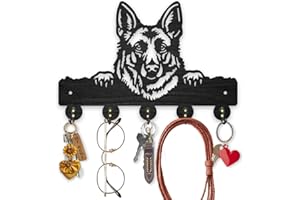 MAYJOYDIY German Shepherd Wood Key Holder for Wall 30x20cm Dog Animal Wall Mounted Key Hooks Coat Hanger Rack with 5 Alloy Hooks for Entryway Front Door Kitchen Office Decoration