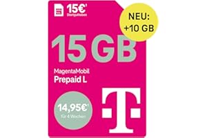 Telekom MagentaMobil Prepaid L mit 25 GB Highspeed-Volumen | 5G/LTE Max & Allnet Flat in alle dt. Netze | unverbrauchtes Datenvolumen weiter nutzen | EU Roaming & Hotspot Flat | 15 EUR Startguthaben