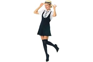 SoWest Women’s School Girl Fancy Dress Costume – Preppy Schoolgirl Outfit with White Shirt, Navy Button Dress & Striped Tie | Adult Fancy Dress Uniform Cosplay for Parties & Themed Events - XXL
