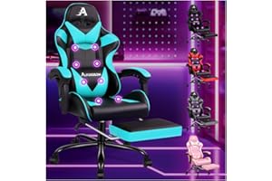 Fotel do masażu dla graczy ALFORDSON fotel wyścigowy z zagłówkiem ergonomiczny fotel biurowy fotel z funkcją rozkładania składany podnóżek oddychająca skóra PU regulowana wysokość nośność180 kg cyjan