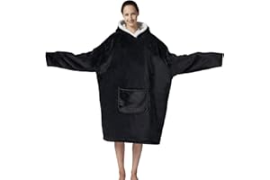 Hansleep Oversized Wearable Blanket Hoodies for Women & Men, Sherpa Fleece Hoodie Blanket for Adults, Warm Hooded Snuggle Blanket as Gifts for Women Men, 84x110 cm, Black