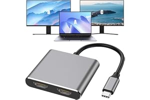 VAKLER USB C to Dual HDMI Adapter, 4K 60hz HDMI Splitter for Dual Monitors Compact USB Type C to Dual Monitors Adapter Extended Display for Laptop MacBook Pro/Air Pad Surface Dell Chromebook Lenovo