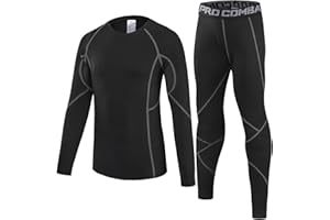 Leeboom Kids Thermal Base Layer Set Football Skins for Boys Warm Base Layer Kids - Black Long Sleeve Top & Matching Bottoms for Winter