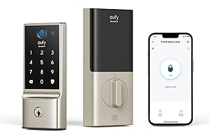 eufy Security Smart Lock C220, Fingerprint Keyless Entry Door Lock, Built-in Wi-Fi, App Remote Control, Front Door Smart Deadbolt, IP53 Waterproof, 8-Months Battery, Nickel