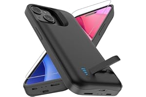 Giabuao Akku-Hülle für iPhone 15, Echtes 8500 mAh, Schmal, Wiederaufladbar, Erweitertes Ladegerät, Ladehülle Mit Ständer, Tragbare Schützende Powerbank für iPhone 15, 6,1 Zoll – Schwarz