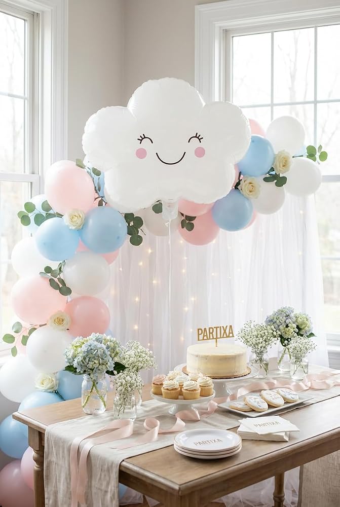Sevimli Gülen Bulut Yüzlü Folyo Balon | Doğum Günü Baby Shower Anaokulu Parti Süsleme Dekorasyon Balonu