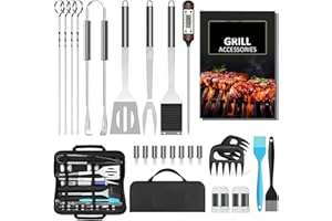 FOTUYOGO 25Pcs BBQ Barbecue Tool Set,BBQ Grill Tools Set Stainless Steel Grilling Kit for Camping, Kitchen,with Bag, Portable Grilling Utensils for Men and Woman Gift