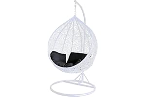 dirty pro tools™ White Colour Rattan Swing Egg Chair Outdoor Garden Patio Hanging Wicker Weave Furniture