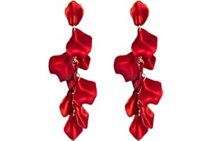 WNV Radiant Red Feather Clip-On Earrings for Women - Stunning Red Earrings that Exude Elegance(Red)