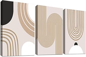 HALFLEMART 3Pcs Boho Minimalista Astratto Stampa su tela Con Cornice Caramello Beige Metà secolo Geometrico Pittura Quadri su tela Quadri Moderni Bagno Camera da Letto Soggiorno Decorazioni Murale 50x70cm x3