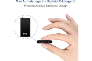 Mini Diktiergerät, TDW Mini Aufnahmegerät 8GB mit Mikrofon Digital Diktiergerät Klein USB Voice Recorder mit Kopfhörer für Aufzeichnung Vorlesung Treffen Interview, Schwarz