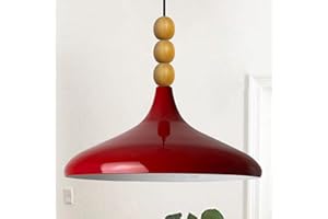 ‎BAMYUM bamyum Champion Pendelleuchte aus Holz, 35 cm Hängelampe Metall E27 Moderne Esstisch Lampe, Skandinavisch Pendellampe für Schlafzimmer Wohnzimmer Küche Esstisch, Rot Küchenlampe Hängend