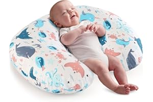 JOVELL Cojín de Lactancia, Almohada de Lactancia, Almohadas de Alimentación Multifuncionales Esenciales para Lactancia con Biberón y al Pecho, con Funda de Almohada de Lactancia Removible 100% Algodón