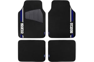 SPARCO Set 4 tappetini Neri e Blu universali 2 Anteriori con Logo e 2 Posteriori per Auto