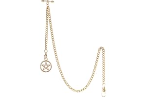 TREEWETO Catena per orologio da taschino con terminale a T Bar Albert T-Bar con catena con ciondolo a stella antica a cinque punte e 2 ganci per giubbotti