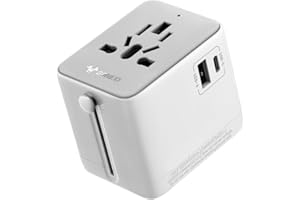 GONEO Presa Universale da Viaggio con USB-C e USB-A, Adattatore Presa Americana Inglese Schuko Italiana Giappone Thailandia Francese UK Spina per 240+ Paesi, con Protezione da Sovraccarico Automatica