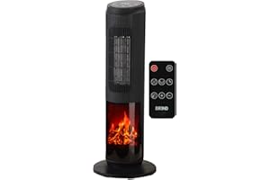 BREND BR-2222 Chauffage Électrique avec Cheminée Décorative et Thermostat 18-45°C – Chauffage Céramique avec Oscillation – Effet Flamme Réaliste – Minuterie – Noir