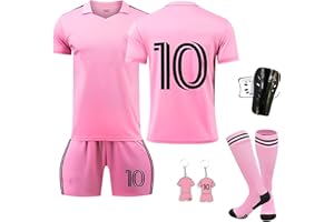 Byhsoep Camiseta de Fútbol,Conjunto de Fútbol de Jersey para Niños con Camiseta,Camiseta Deportiva de Fútbol con Pantalones Cortos,Calcetines y Placa Protectora de Rodilla