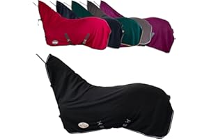 Marengos - Abschwitzdecke Economic mit Halsteil | Pferdedecke m. Kreuzgurt, Metallverschluss, Schweifkordel | atmungsaktive Fleecedecke | Pferde-Outdoordecke | Pferde Zubehör in Schwarz | 135cm