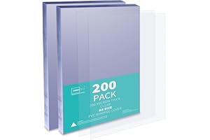 Binditek 200 Pack 200 Micron A4 Binding Covers, PVC Clear Binding Covers, Square Corners, Un-Punched, Office and School Supplies