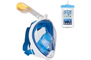 Emsmil Máscara de Buceo para Snorkel 180 Vista Panorámica Fácil Respiración Máscara Completa Anti-niebla y Anti-Fugas Soporte Cámara GoPro con Tapón Auricular Bolsa de Teléfono Impermeable para Niños Adultos
